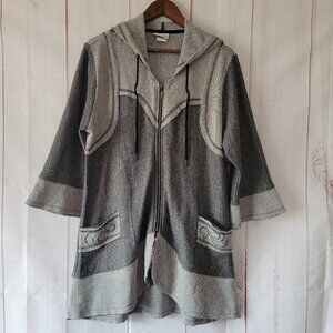 Distinct French Terry Hoodie Jacket, Women’s L, ¾ Length Bell Sleeves, Raw Edge